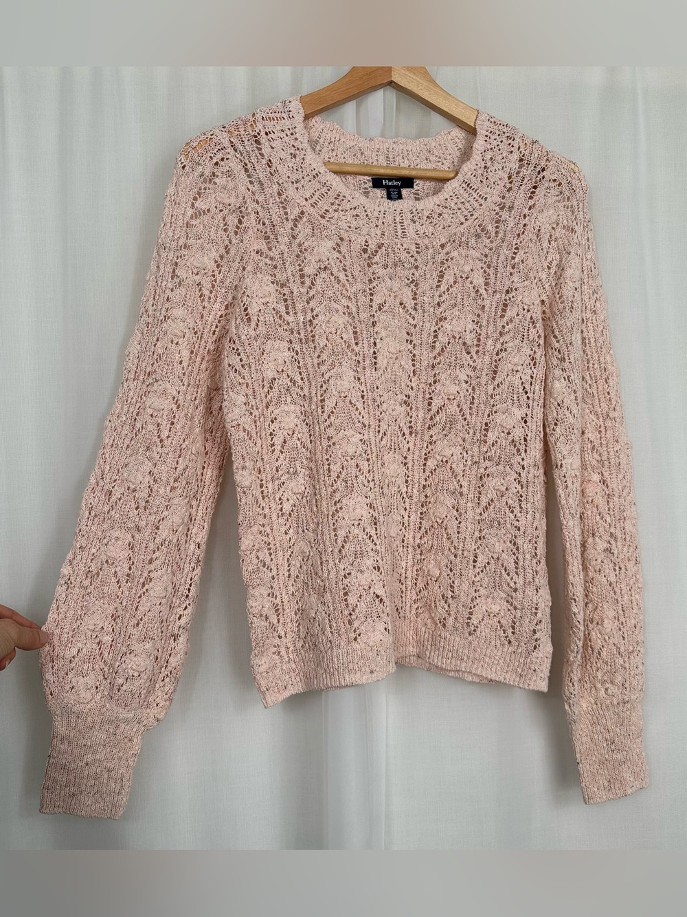 NWT Hatley Floral Blush Pink Pointelle Knit Sweater Bobble Bamboo Cotton Balloon